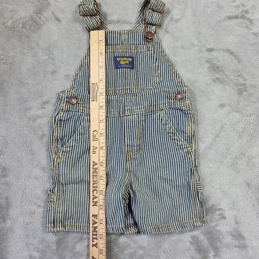 OshKosh Bgosh Kids 12M Hickory Stripe Denim Bib Overalls Shortalls 702-0304 Blue